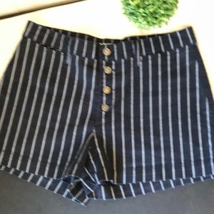New York rewash pinstripe button-fly denim shorts